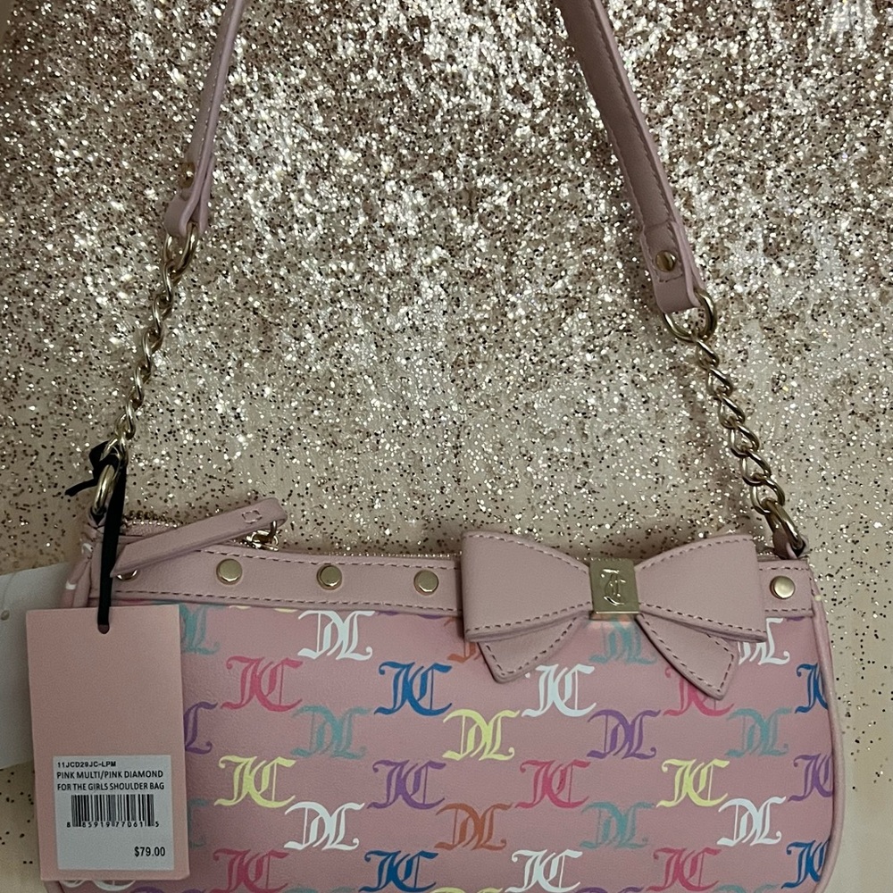 Juicy Couture Pink Multicolor Logo Clutch with Bow